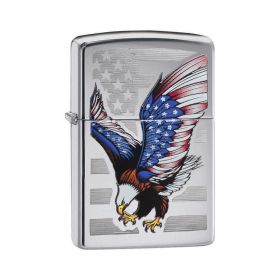 Zippo Windproof Lighter E-Star Award w/Patriotic Eagle Flag High Polish Chrome