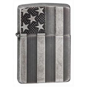 Zippo Windproof Lighter U.S. Flag Armor Case  Antique Slilver Plate Finish