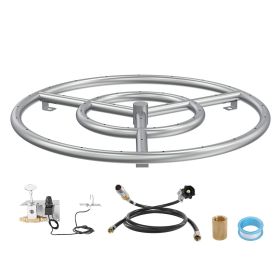 VEVOR 18 inch Round Drop-in Fire Pit Pan, Stainless Steel Fire Pit Burner Kit, Natural & Propane Gas Fire Pan with 150