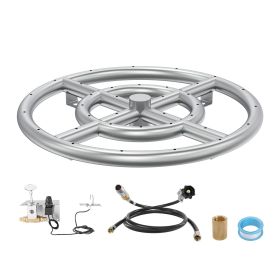 VEVOR 12 inch Round Drop-in Fire Pit Pan, Stainless Steel Fire Pit Burner Kit, Natural & Propane Gas Fire Pan with 92