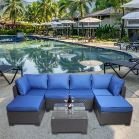 Outdoor Garden Patio Furniture 7-Piece PE Rattan Wicker Cushioned Sofa Sets and Coffee Table