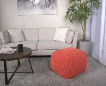 Spongy Microfiber Square Pouf, Coral