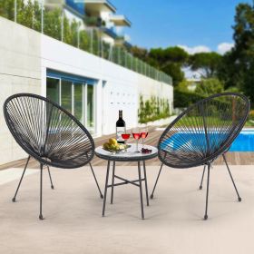 3 Piece Patio Bistro Conversation Set with Side Table, Acapulco All-Weather PE Rattan Chair Set,Flexible Rope Furniture Outdoor with Coffee Table