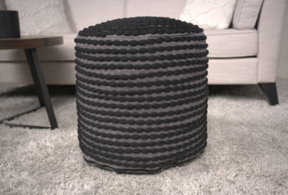 River Water Resistant Handcrafted Cylindrical Pouf, Black