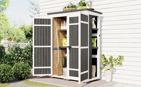 [Video Provided] TOPMAX Outdoor 5.5ft Hx4.1ft L Wood Storage Shed, Garden Tool Cabinet with Waterproof Asphalt Roof, Four Lockable Doors