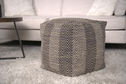 Barracuda Handcrafted Cotton Pouf, Brown and Beige