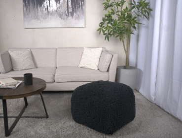 Spongy Microfiber Square Pouf, Dark Charcoal