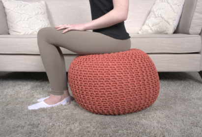 Bordeaux Knitted Cotton Round Pouf, Coral