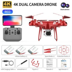 RC Drone Double 4K Wifi FPV HD Camera KY101 Drone Altitude Hold Gesture Mode Long Flying time RC Quadcopter Drone Toys For Boy (Color: Red 4K MAX 3B)