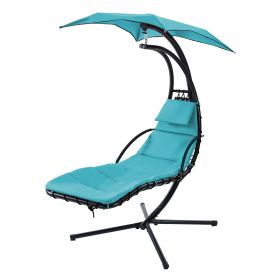 Hanging Chaise Lounger with Removable Canopy, Outdoor Swing Chair with Built-in Pillow (Color: Blue)