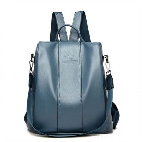 Ladies Anti-theft Soft Leather Backpack Women Vintage Shoulder Bag High Capacity Bag (Color: Lake blue)