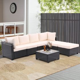 7 Pieces Outdoor Patio Furniture Set,Sectional Conversation Sofa Consisted Of Corner Chairs,Ottomans And Glass Top Table (Color: as Pic)