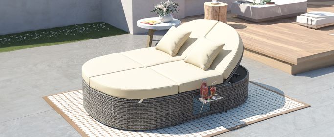 TOPMAX Outdoor Sun Bed Patio 2-Person Daybed with Cushions and Pillows (Color: as Pic)