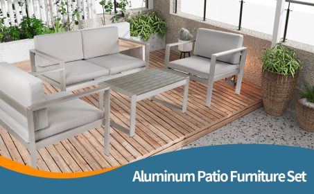 Aluminum Modern 4 Piece Sofa Seating Group For Patio Garden Outdoor (Color: as Pic)